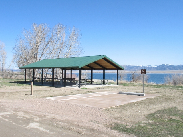 picture showing Group picnic shelter with adjacent marked accessible parking.